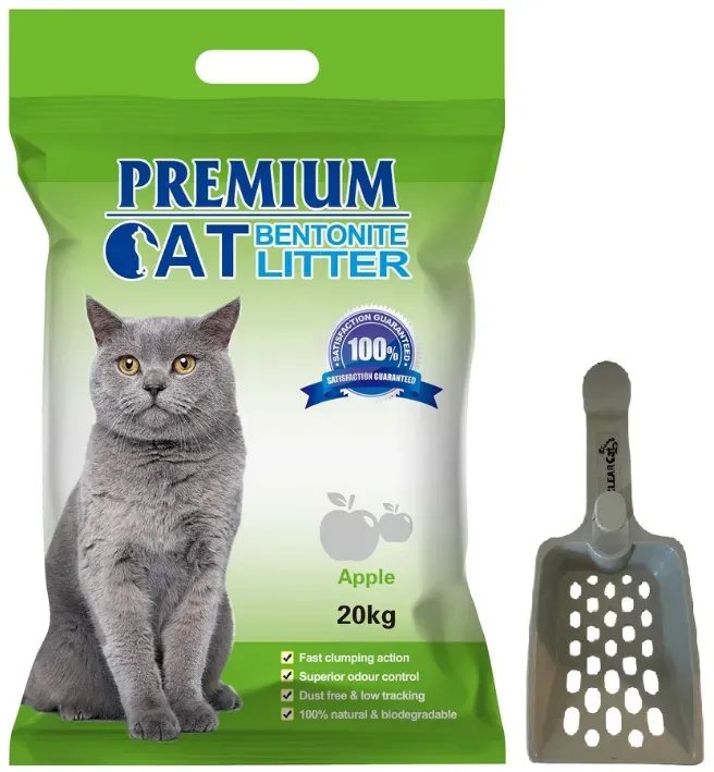 Premium-Katzenklumpstreu aus Bentonit - Apfel für Katzen 20kg + Schaufel für Streu GRATIS!