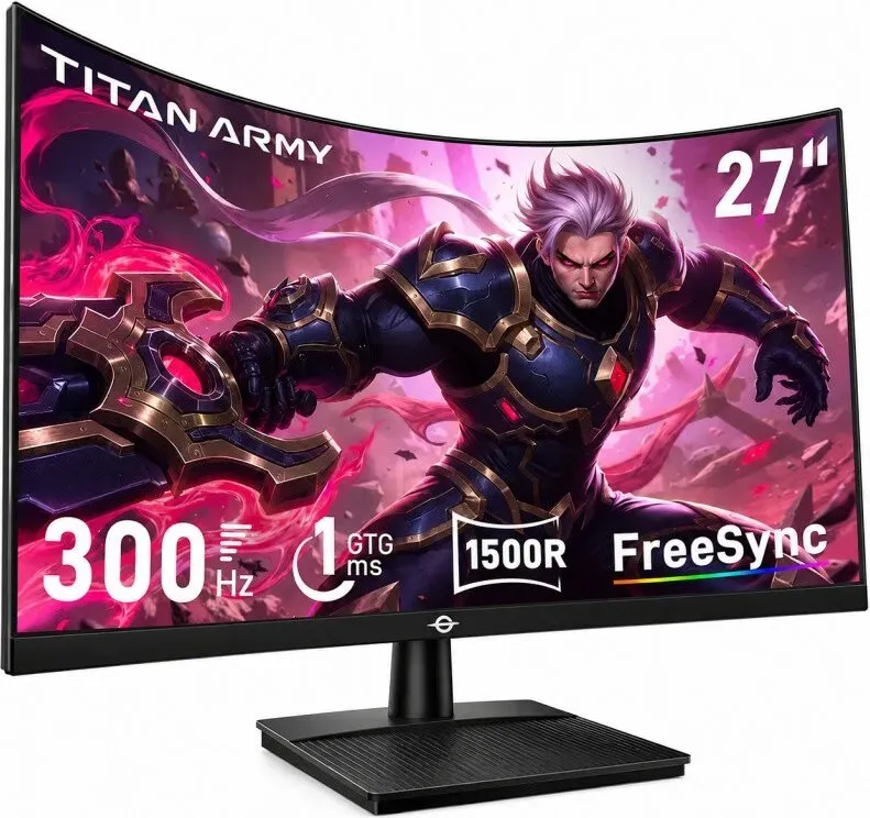 TITAN ARMY C27A1H 27 Zoll 300 Hz Curved Gaming-Monitor, FHD 1080p, 1 ms GTG, FreeSync, HDR, R1500 Krümmung, Eye Care, HDMI/DisplayPort, für PC, PS5, Xbox
