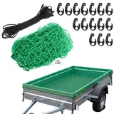 QWORK® Anhängernetz, 1.5x2.2M Anhänger Netz, Anhängernetz mit 15 Haken und Gummiseil