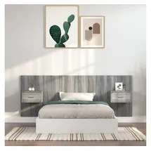 vidaXL Kopfteil mit Nachttischen Grau Sonoma Holzwerkstoff