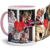 Tassendruck Fototasse mit Spruch - Beste Uroma - zum SELBSTGESTALTEN mit Foto-Collage für 8 WUNSCHFOTOS - Bestes Fotogeschenk für Uroma - Innen & Henkel Rosa