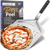 KitchenStar Perforierter Pizzaschieber aus Edelstahl, 33 cm, mit klappbarem Griff, müheloser Pizza-Transfer, Outdoor-Pizzaofen-Zubehör