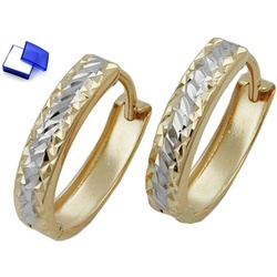 unbespielt Paar Creolen Ohrringe Creolen diamantiert bicolor 9 Karat Gold 12 x 11 x 3 mm inklusive kl. Schmuckbox, Goldschmuck für Damen goldfarben
