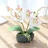 Künstliche Orchidee im Topf, lebensechte künstliche Orchidee, fühlt sich echt an, Blumen und grüne Blätter, Phalaenopsis für Innendekoration (1 Stück)