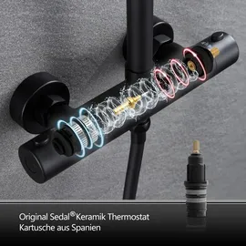 JOHO Regendusche Duschsystem mit Thermostatarmatur matt Schwarz 3525+Thermostat MB
