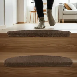 Relaxdays Stufenmatten 15er Set, abgerundete Treppenstufenmatten, 65x24 cm, selbstklebende Treppenteppiche, Dunkelbraun
