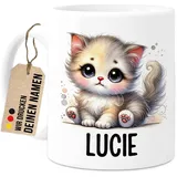 Tassenliebling® Katzen Tasse personalisiert - Kindertasse mit Namen - Tiere Geschenke - Tasse mit Namen Kind - Personalisierte Geschenke Kinder - Kinderbecher aus Keramik 330ml