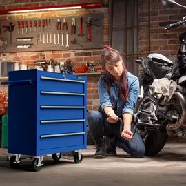 Arebos Werkstattwagen 5 Fächer zentral abschließbar | Blau