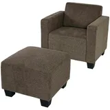 Mendler Modular Sessel Loungesessel mit Ottomane Lyon, Stoff/Textil ~ braun