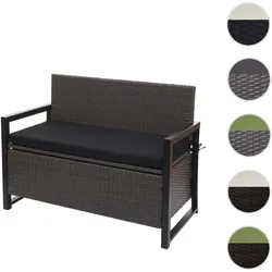 Poly-Rattan 2er Sitzbank HWC-F39, Gartenbank Truhenbank, Staufach Aufbewahrung Sitzkissen ~ grau, Kissen schwarz