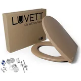 LUVETT WC-Sitz C100 mit Absenkautomatik, Duroplast sanitär, Universelle O-Form (Komplett-Set, Inklusive 3 Befestigungsarten), mit Original SoftClose® Absenkautomatik, Duroplast braun