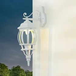 Licht-Erlebnisse Außenwandleuchte BREST Weiß Landhausstil Aluminium Glas H:51, 5cm IP23 nostalgische Laterne Wandlampe Garten Haus Hof, CX120116
