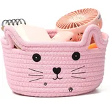 Zopeal Katzenkorb Geflochtener Aufbewahrungskorb Organizer mit Ohren Süßer Dekorativer Haustier Spielzeug Korb Katze Hund Baumwollseil Korb für Geschenk (Rosa, 8,3 x 4,7 Zoll)