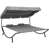 vidaXL Garten-Sonnenliege mit Sonnendach 200 x 173 x 135 cm grau inkl. Kissen
