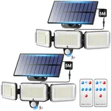 Solarlampen Für Außen, 2 Stück 224LED 2000lLM LED Solar Aussenleuchte mit Bewegungsmelder, 4 Modi + Fernbedienung Solarlampen für Außen mit Bewegungsmelder, IP65 Solarleuchte mit Bewegungsmelder