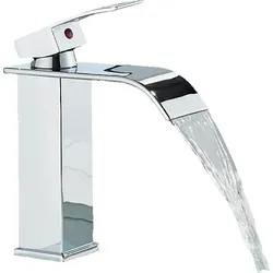 KLARWERK ROSA | Premium Hotel Wasserfall Badarmatur Chrom |  Gastronomie Edelstahl  Mischbatterie Waschbecken | Design Wasserhahn eckig