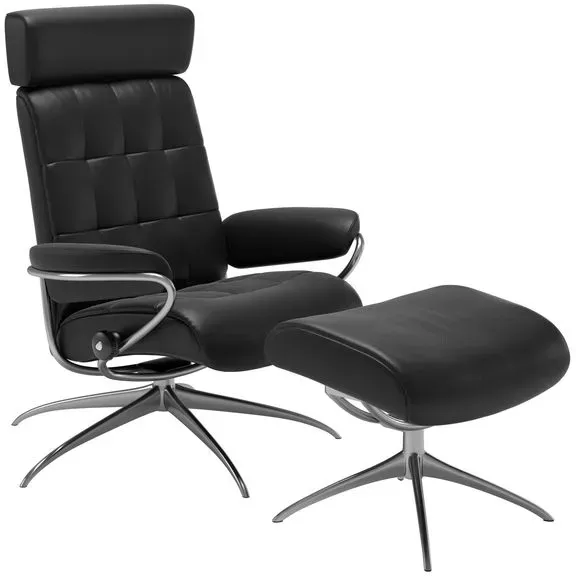 Stressless Sessel mit Hocker London Star Low Back + KS Leder Schwarz