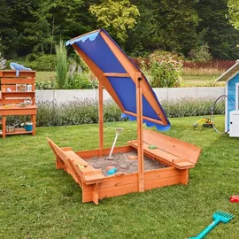 Home Deluxe Holzsandkasten Buddelkiste mit Dach Blau