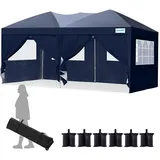 Quictent Faltpavillon 3x6m mit 6 Seitenwänden, Pop up Gartenpavillon mit Rollentasche, Pavillon Partyzelt 3x6 wasserdicht stabil, für Party im Freien, Hochzeiten, Fest, UV 50+,Navy Blau