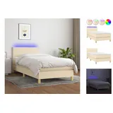 vidaXL Boxspringbett mit Matratze & LED Creme 100x200 cm Stoff