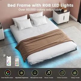 COMHOMA Bettrahmen Metallbett Gästebett Bettgestell aus Metall, mit LED & Steckdosen, Jugendbett 120x190, App & Fernbedienung, stabile Konstruktion