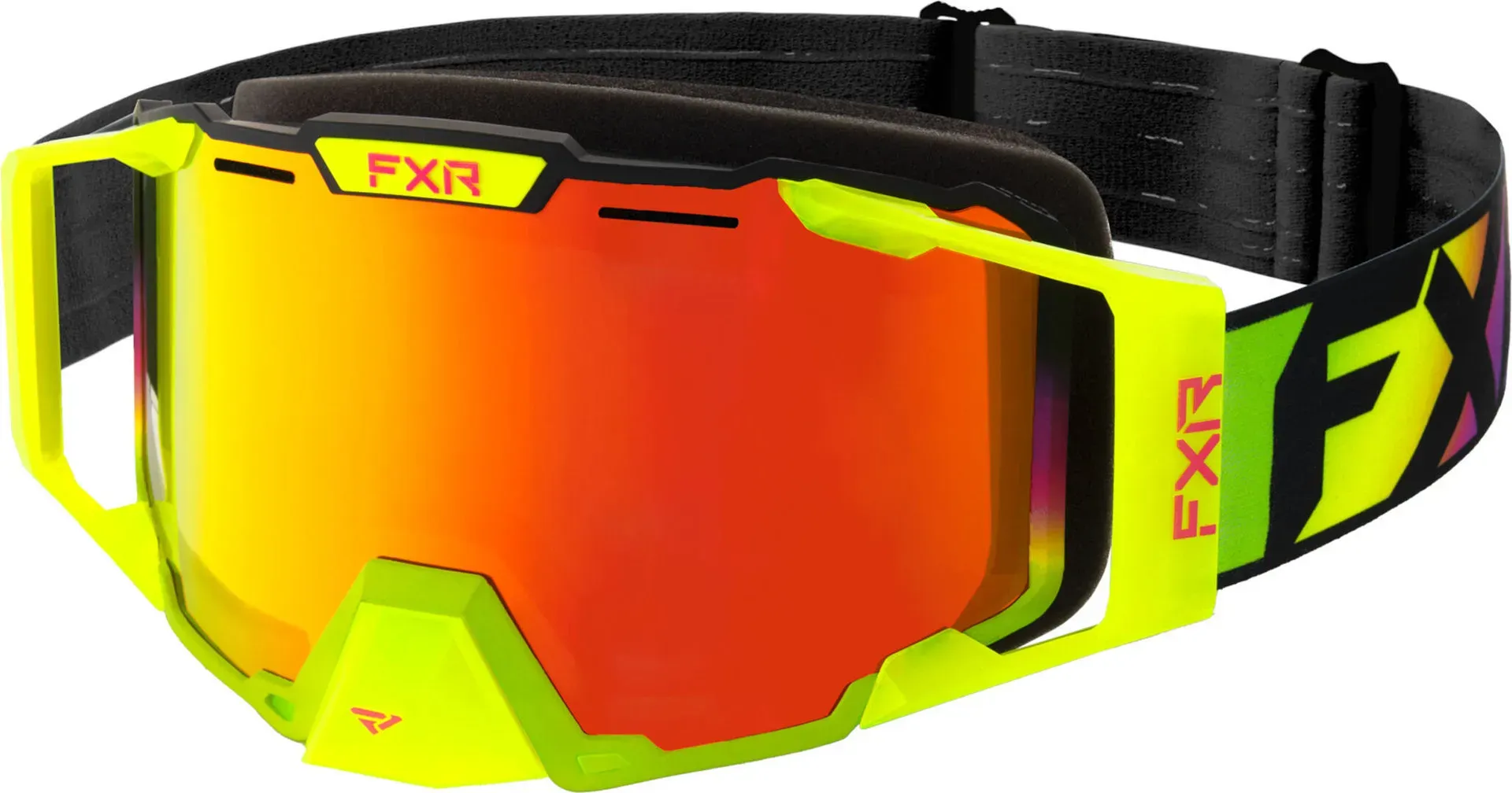 FXR Combat Vivid Snowmobil Brille, schwarz-grün-gelb für Männer