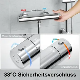 dylin gmbh Thermostat Duschsystem mit Duscharmatur Chrom 70cm