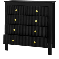 OKWISH Sideboard 79x80,5x39,5 cm, Schwarz, 5 Schubladen, elegantes Wohnzimmer Möbel, goldene Griffe, robust, vielseitig, stilvoll und modern