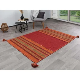 Steffensmeier Handwebteppich Muriani | Baumwolle | Wohnzimmer | Rot, handgewebt, Größe: 60x90 cm