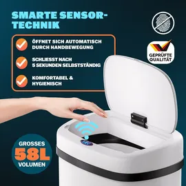 monzana Sensor Mülleimer 58 l Weiß