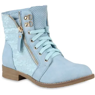 Stiefelparadies Damen Schnürstiefeletten in Hellblau