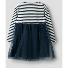 NAME IT "NMFTAIAS LS TULLE DRESS", Mädchen, Gr. 122, N-Gr, navy blazer stripes:cloud dancer, Jersey, Obermaterial: 90% Baumwolle, 5% Elasthan, 5% metallisierte Fasern, geringelt, gestreift, unifarben, bequem, Rundhals, Kleider Minikleid