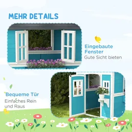 Outsunny Spielhaus mit Fenster und Tür Holz Blau