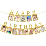 Happy Birthday Foto Girlande, Fotogirlande Geburtstag, Hängende Gold Foto Wanddekoration für Party Dekor Mädchen Jungen Heilige Kommunion Party