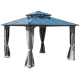 Brast Pavillon Pagode 3,5x3,5m Hellgrau mit Moskitonetz | LED-Beleuchtung