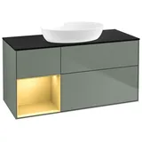 Villeroy & Boch Villeroy und Boch Finion Waschtischunterschrank GA62HFGM 120cm, Abdeckplatte black matt, Emotion, Regale Gold matt lacquer, Olive Matt Lacquer