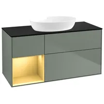 Villeroy & Boch Villeroy und Boch Finion Waschtischunterschrank GA62HFGM 120cm, Abdeckplatte black matt, Emotion, Regale Gold matt lacquer, Olive Matt Lacquer