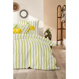 Primera Renforce-Bettwäsche Lemon stripes grün 135 x 200 cm + 2 x 80 x 80 cm