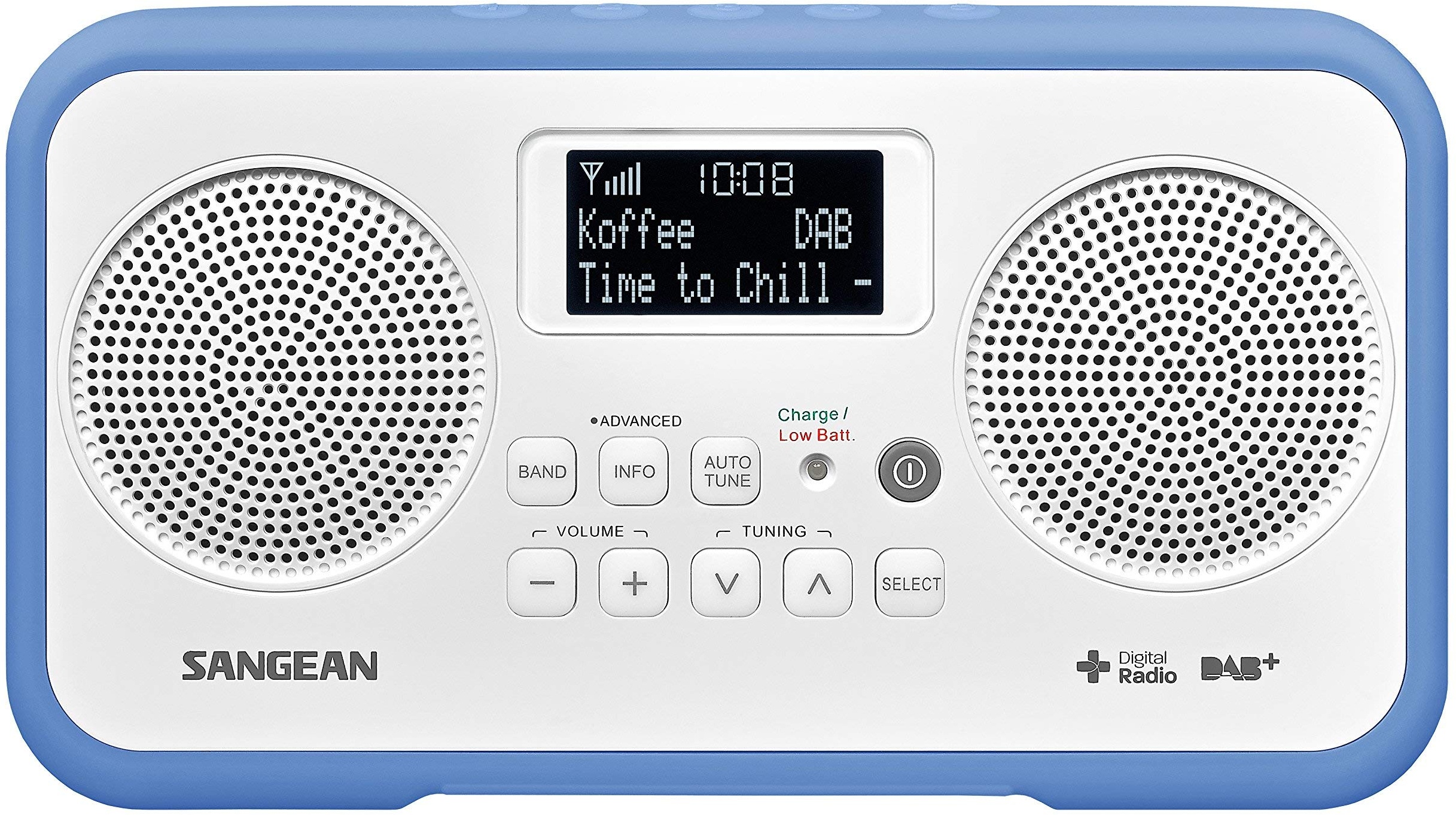 Sangean DPR-77 tragbares DAB+ Digitalradio (UKW-Tuner, Batterie-/Netzbetrieb) weiß/blau