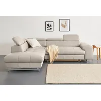 Ecksofa COTTA "Chef L-Form" Sofas Gr. B/H/T: 257cm x 72cm x 206cm, Kunstleder SOFTLUX, Ottomane links, mit Kopfteilverstellung-mit Bettfunktion, beige (sand) mit Kopfteilverstellung, wahlweise Bettfunktion