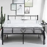 LIEPU Bettgestell Doppelbett Metallbett 140x190 cm mit Lattenrost Modern, Robuste Gästebett Jugendbett Bettrahmen für Erwachsene, Schwarz