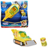 PAW PATROL PAW PATROL, Aqua Pups - Basis Fahrzeug Spielzeugauto im Hammerhai-Design mit Rubble Welpenfigur, Spielzeug geeignet für Kinder ab 3 Jahren