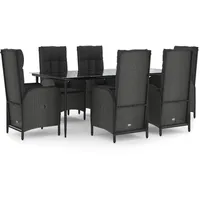 VidaXL 7-tlg. Garten-Essgruppe mit Kissen Schwarz Poly Rattan