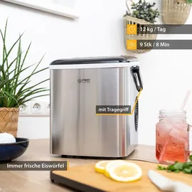 First Austria TZS First Austria Eiswürfelmaschine Edelstahl 9 Würfel in 7-9 Minuten, Eiswürfelbereiter 120W, Ice Cube Maker, 1,8 L Wassertank, LED Bedienpan... - Silber