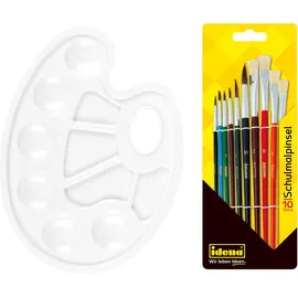 IDENA Schulpinsel 10er Set mit 6 Rundpinsel und 4 Borstenpinsel, lackiert-60103