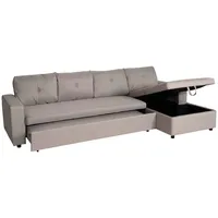 MCW Ecksofa mit Bettkasten MCW-L16, Couch Sofa L-Form, Liegefläche links/rechts Nosagfederung Stoff/Textil 290cm ~ beige