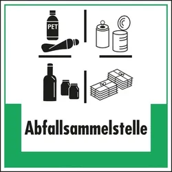Aufkleber I Abfallkennzeichen Abfallsammelstelle, Symbol und Text, Folie, selbstklebend, 200x200mm