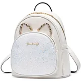 DORRISO Rucksack für Damen Süßer Katze Rucksack für Mädchen Mini Leicht Rucksack Anti Dieb Cityrucksack Reise Leder Wasserdicht Schulrucksack Damen für Freizeit Büro Urlaub Einkaufen Weiß