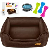 Lovpet Lovpet® Hundebett Hundekissen Hundekorb Chiller, Inkl. Napf + 3X Kauknochen, Hundesofa Kissen für Kleine, Mittelgroße & Große Hunde, Bezug abnehmbar und waschbar,