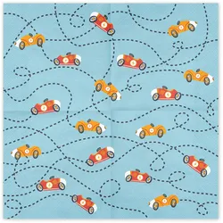 PartyDeco 12 Servietten Papier 33x33cm 3-lagig hochwertige Einweg Papierservietten Tischservietten Motivservietten Kindergeburtstag Rennauto Auto Motiv Hellblau